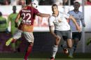 Galatasaray's Hakan Balta, left, controls the ball in front of Manchester United's Zlatan Ibrahimovic during their pre-season friendly soccer match at the Ullevi Stadium, in Gothenburg, Sweden, Sunday, July 30, 2016. (Bjorn Larsson Rosvall/TT News Agency via AP)