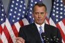U.S. House Speaker Boehner calls on a reporter during a news conference in Washington