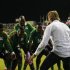 Zambia's head coach Herve Renard dance with his team after their victory against Ivory Coast in their African Nations Cup final soccer match at the Stade De L'Amitie Stadium in Libreville