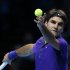 Roger Federer of Switzerland serves to David Ferrer of Spain during their ATP World Tennis Finals singles match in London Thursday, Nov. 8, 2012. (AP Photo/Kirsty Wigglesworth)