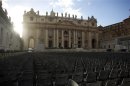 Chairs are in place in Saint Peter's Square at the Vatican, one day before Pope Francis' inaugural mass