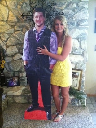 Rachel Bird with her Tim Tebow cutout â€