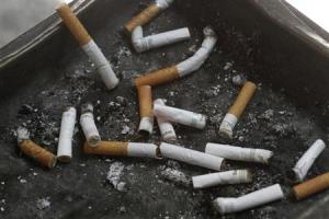 Cigarette butts in an ashtray in Los Angeles, California