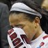 South Carolina guard Shelbretta Ball wipes her face after losing to Kansas 75-69 in a second-round game of the women's NCAA college basketball tournament, Monday, March 25, 2013, in Boulder Colo. (AP Photo/Brennan Linsley)