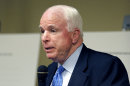 U.S. Sen. John McCain, R-Ariz., speaks during a town hall meeting, Monday, April 29, 2013, in Goodyear, Ariz. McCain was speaking and taking questions on immigration and sequestration. (AP Photo/Matt York)