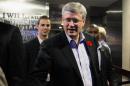 Canadian Prime Minister Stephen Harper attends the game between the Toronto Maple Leafs and the New Jersey Devils at the Air Canada Centre on November 8, 2013 in Toronto