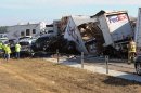 Cars and Trucks are piled on Interstate 10 in Southeast Texas Thursday Nov. 22, 2012. The Texas Department of Public Safety says at least 35 people have been injured in a more than 50-vehicle pileup. (AP Photo/The Beaumont Enterprise, Guiseppe Barranco) Mandatory Credit