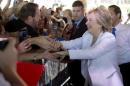 Democratic U.S. presidential candidate Hillary Clinton greets supporters at the conclusion of a 