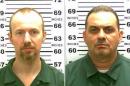 FILE - At left, in a May 21, 2015, file photo released by the New York State Police is David Sweat. At right, in a May 20, 2015, file photo released by the New York State Police is Richard Matt. New York State Police are investigating a possible sighting of the two convicted killers who escaped from an upstate New York prison two weeks ago. In a news release posted late Friday, June 19, 2015, State Police say two men fitting the description of inmates David Sweat and Richard Matt were seen a week ago in Steuben County, New York, over 300 miles southwest of the prison in Dannemora. (New York State Police via AP, File)