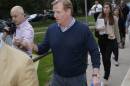 NFL football commissioner Roger Goodell arrives at the headquarters of the National Domestic Violence hotline, Saturday, Sept. 27, 2014, in Austin, Texas. (AP Photo/Eric Gay)