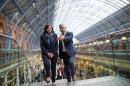 Mayor of London Sadiq Khan (R) speaks with Mayor of Paris Anne Hidalgo as they meet at St Pancras Station in London on May 10, 2016
