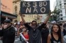 Students protest against the country's latest round of transport fare hikes, in Sao Paulo, Brazil on January 8, 2016