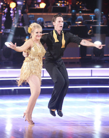 In this Monday, Nov. 7, 2011 photo released by ABC, Nancy Grace, left, and her partner Tristian Macmanus perform on the celebrity dance competition series "Dancing with the Stars," in Los Angeles. (AP Photo/ABC, Adam Taylor)