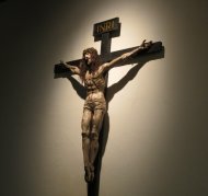 A statue of Jesus on the cross at the Cathedral Basilica of Saint
 Francis in Santa Fe, NM.