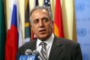 FILE - In this Aug. 10, 2008 file photo, Zalmay Khalilzad, U.S. Ambassador to United Nations speaks to reporters after a special Security Council Meeting regarding the situation in Georgia and South Ossetia at U.N. headquarters. Austrian officials said former top U.S. diplomat Zalmay Khalilzad is being investigated by U.S. authorities for suspected money laundering through his wife's bank account. State prosecutor Thomas Vecsey on Monday, Sept. 8, 2014 confirmed a report by the Austrian weekly Profil but declined to give details. (AP Photo/David Karp, File)