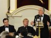 Mervyn King, the Governor of the Bank of England speaks as Britain's Chancellor of the Exchequer George Osborne and Lord Mayor Alderman David Wootton look on during the Mansion House Banquet in the City of London