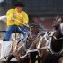 Harden races his wagon in the Rangeland Derby Chuckwagon event during the 100th anniversary of the Calgary Stampede Rodeo in Calgary