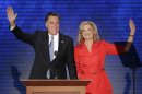 Ann Romney, waves with her husband Republican presidential nominee Mitt Romney during the Republican National Convention in Tampa, Fla., on Tuesday, Aug. 28, 2012. (AP Photo/J. Scott Applewhite)