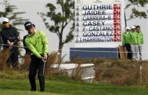 Guthrie plays a shot on the 8th hole during the BMW Masters 2013 golf tournament at Lake Malaren Golf Club in Shanghai