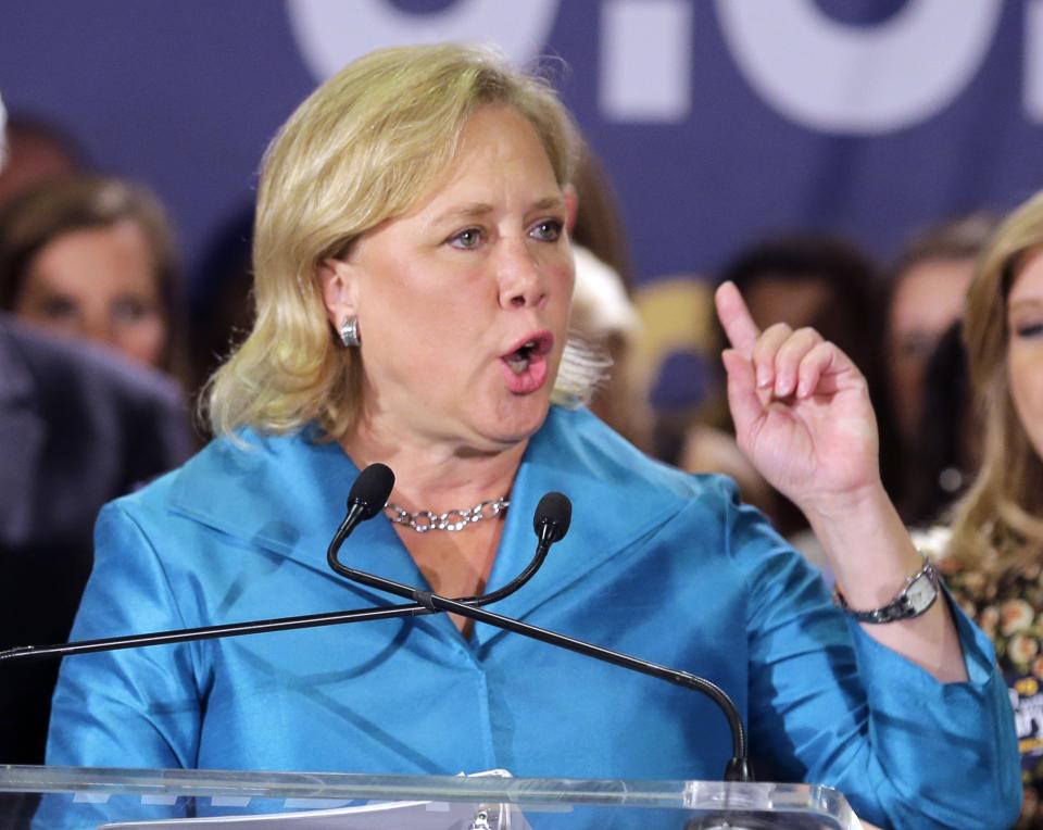 In this photo taken Nov. 4, 2014, Sen. Mary Landrieu, D-La., acknowledges supporters at her election night headquarters in New Orleans. Republicans...