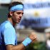 Del Potro of Argentina reacts after winning the first set during singles their Davis Cup World Group match against Stepanek of Czech Republic in Buenos Aires