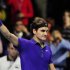 Switzerland's Federer celebrates defeating Spain's Ferrer in his men's singles tennis match at the World Tour Finals in London