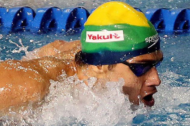 Leonardo de Deus ganha os 200 m borboleta no Pan; medalha quase foi retirada (Foto: GazetaPress)
