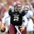Texas A&M quarterback Johnny Manziel (2) scrambles with the ball during the first half of the Aggies' Maroon & White spring NCAA college football game at Kyle Field, Saturday, April 13, 2013, in College Station, Texas.  (AP Photo/Houston Chronicle, Karen Warren) MANDATORY CREDIT