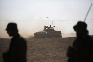 Israeli tank rides near the Israel and Gaza border &hellip;