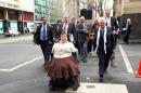 Lynette Rowe with her legal team and supporters leaving the Supreme Court in Melbourne on July 18, 2012, after settling her own case against Diageo