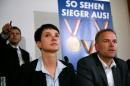 Frauke Petry, chairwoman of the anti-immigration party Alternative for Germany and Leif-Erik Holm, Mecklenburg-Vorpommern top candidate attend a news conference in Berlin