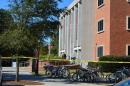 Crime scene tape is seen in front of the library at Florida State University, in Tallahassee