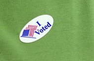   A voter displays the...