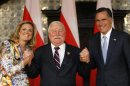 U.S. Republican presidential candidate Mitt Romney and his wife Ann meet with former Polish President Lech Walesa in Gdansk