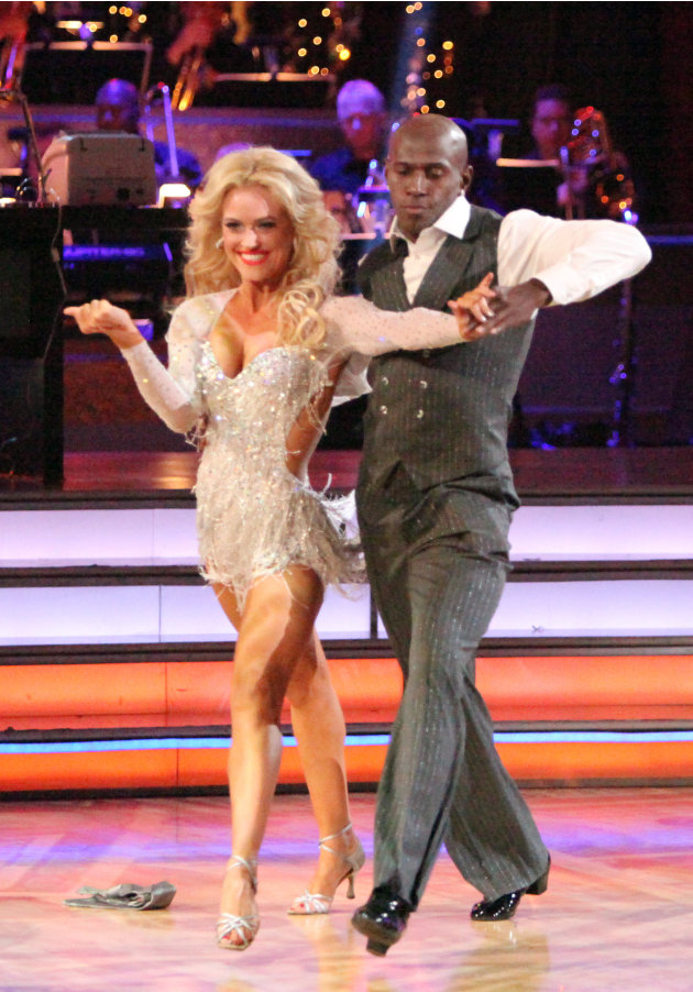 This Monday, May 14, 2012 photo shows Donald Driver, right, and his partner Peta Murgatroyd performing on the celebrity dance competition series "Dancing with the Stars," in Los Angeles. (AP Photo/ABC