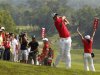 Scott of Australia hits a shot on the rough off the ninth fairway during the third day of the WGC-HSBC Champions Tournament at Mission Hills in Dongguan