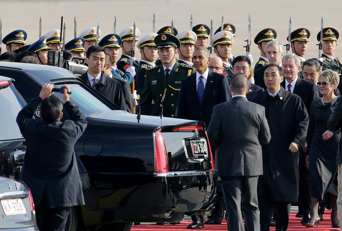 U.S. President Barack Obama arrives in Beijing