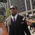 New Orleans Saints linebacker Jonathan Vilma arrives at the NFL football headquarters to meet with Commissioner Roger Goodell to discuss his suspension that was temporarily lifted, Monday, Sep. 17, 2012, in New York. (AP Photo/ Louis Lanzano)