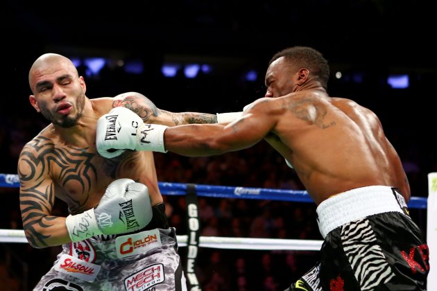 NEW YORK, NY - DECEMBER 01:  Austin Trout (R) connects on a punch to the face of fights Miguel Cotto in their WBA Super Welterweight Championship title fight at Madison Square Garden on December 1, 2012 in New York City.  (Photo by Elsa/Getty Images)