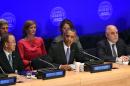 US President Barack Obama (C) speaks as Iraq's Prime Minister Haider al-Abadi (R) and United Nations Secretary General Ban Ki-moon (L) look on during the Leaders' Summit on Countering ISIL at the United Nations on September 29, 2015