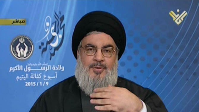 Image grab from Hezbollah&#39;s al-Manar TV on January 9, 2015, shows Hassan Nasrallah, the head of Lebanon&#39;s militant Shiite Muslim movement Hezbollah, giving an address from an undisclosed location