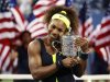 Williams of the U.S. poses with her trophy after defeating Azarenka of Belarus in their women's singles finals match at the U.S. Open tennis tournament in New York