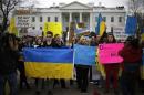 Protesters call for U.S. action against possible Russian incursions into Ukraine, in front of the White House in Washington