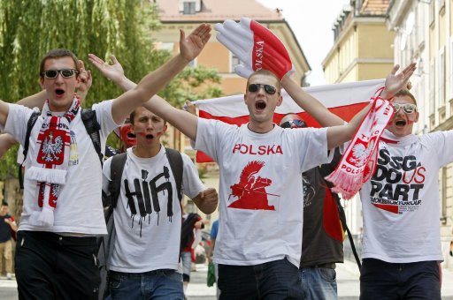Supporters of Poland cheer their team in Wroclaw