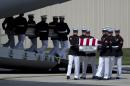 FILE - This Sept. 14, 2012, file photo shows carry teams at Andrews Air Force Base, Md. moving flag draped transfer cases during the Transfer of Remains Ceremony of the four Americans killed in an attack on a diplomatic outpost and CIA annex Benghazi, Libya. The testimony of nine military officers severely undermines claims by Republican lawmakers that a 