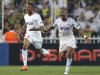 Olympique Marseille's Andre Ayew celebrates with his teammate Jordan Ayew after scoring their second goal against Fenerbahce during their Europa League Group C soccer match at Sukru Saracoglu stadium in Istanbul
