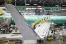 The winglet of a Boeing 737 jetliner is pictured during a tour of the Boeing 737 assembly plant in Renton, Washington
