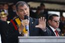 President Rafael Correa delivers a speech in Quito on February 26, 2016