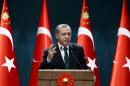 Turkish President Recep Tayyip Erdogan delivers a speech to lawyers at the Presidential Complex in Ankara, Turkey on April 5, 2016