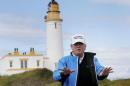 U.S. Presidential Candidate Donald Trump gestures during a visit to his Scottish golf course at Turnberry in Scotland